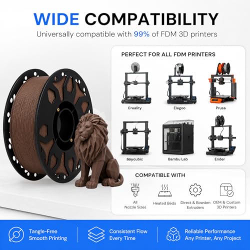 Image of FILAMONT PLA+ 3D Printer Filament 1.75mm, High Strength & Low Warp Printing Material, Dimensional Accuracy ±0.02mm, Vacuum Sealed with Desiccant, 1kg Spool (Brown)