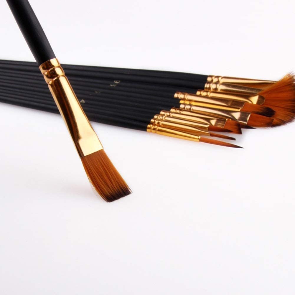 XBTGS Juego de 12 pinceles de pintura acrílica, paleta de pintura gouache, kit de arte cosmético, bolígrafos de dibujo para acuarela, lienzo, manualidades, detalles y pintura al óleo, negro, negro