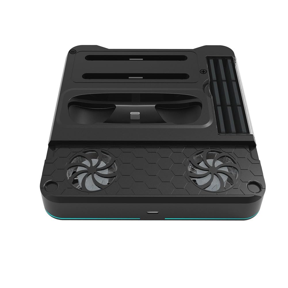 Dock di ricarica per Nintendo Switch 2 con sistema di raffreddamento, stazione di ricarica controller e archiviazione cartuccia di gioco, materiale ABS, 20 x 18 x 4 cm, nero