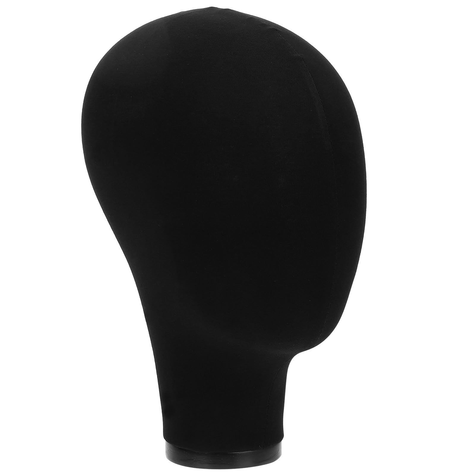 Cabeza de maniquí negro con base de madera para exposición de sombreros
