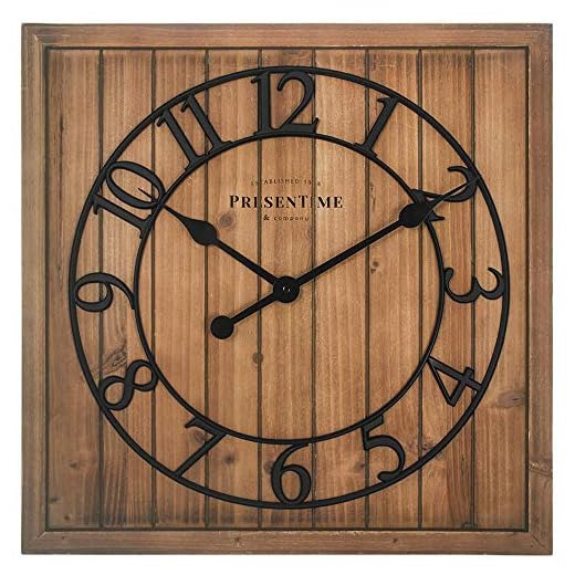 Presentime & Co 21" Farmhouse Square Shiplap Barn Door Wood Clock - Fir, Arabic Numeral. Home Decoration/Wall Decoration/Farmhouse Décor for Living Room, Dining Room, and Entryway.
