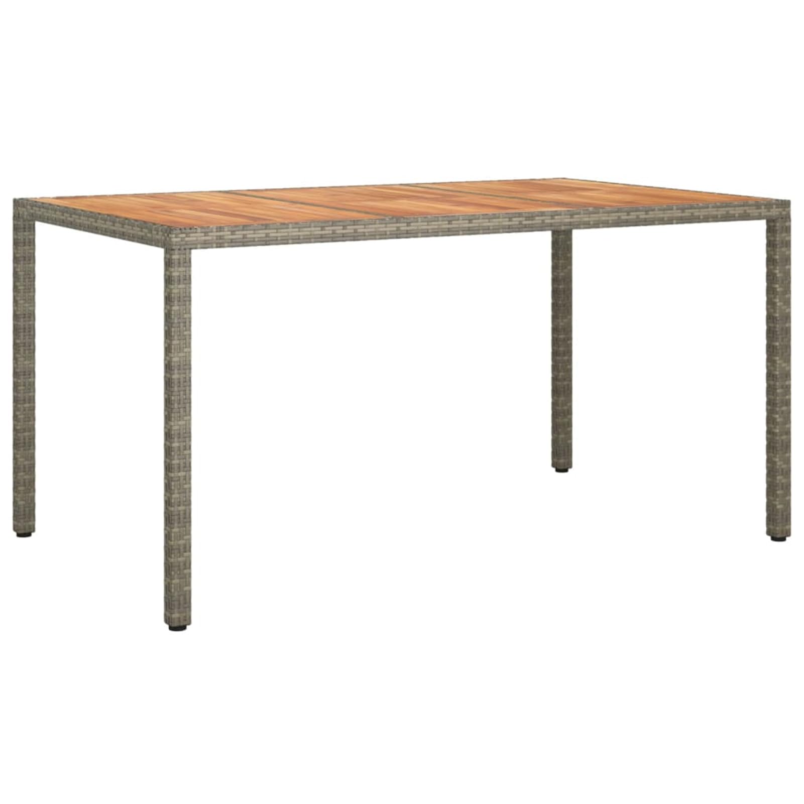 Stół do jadalni na zewnątrz, stół ogrodowy, drewniany stół tarasowy, 150 x 90 x 75 cm, polirattanowy i szary drewno, na podwórko, bistro, trawnik, balkon