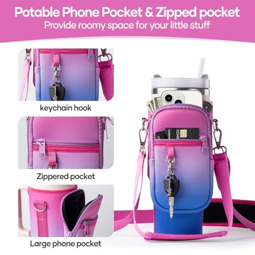Image of linmaya Water Bottle Carrier Bag with Phone Pocket for Stanley Cup 40 /30oz,Insulated Neoprene Water Bottle Holder Cross-boday Bag with Adjustable Shoulder & Handheld Strap Stanley Cup Accessories