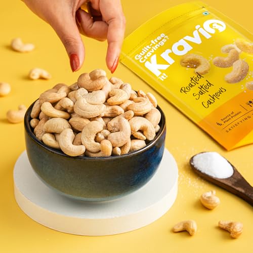 Image of Kravio Premium Roasted Salted Cashew Nuts 200g | Zero Cholesterol Natural Jumbo Size Whole Kaju Nuts & Dry Fruits | Rich in Protein, Roasted Crunchy Delicious Healthy Snacks