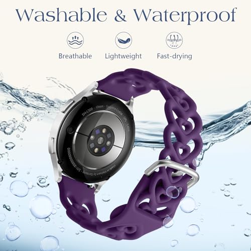 DaQin Double Hearts Bands for Samsung Galaxy Watch 7 6 5 4 Active 2 FE 40mm 44mm/Watch 6/4 Classic 43mm 47mm 42mm 46mm/5 Pro, 20mm Soft Silicone Cut-out Strap for Samsung Watch Bands Women, Purple by DaQin - Used condition - Image 4