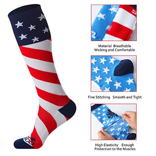 Jusdo Kids Soccer Socks, American Flag Athletic Socks With Cushion Team Sport Knee High Socks For Youth Kids Boys Girls Christmas Gift (3 Pairs/M) (Medium, American Elements-2) #TOP2