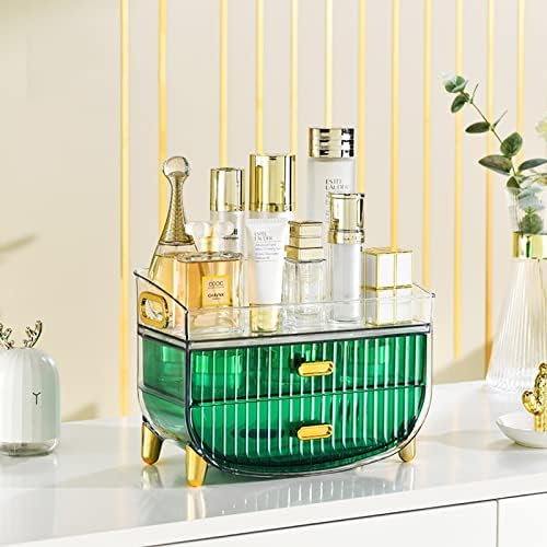 Makeup Organizer，Large Acrylic Makeup Organizers For Vanity Skincare Organizer Cosmetic Display Case Make Up Organizers And Storage For Countertop Bathroom Dressing Table Bedroom (Color : Green, Siz