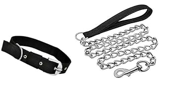 SENAPATI Combo Collar and Handle Padded Leash Chain for Medium Size Dog (Length 152cm) (Black)