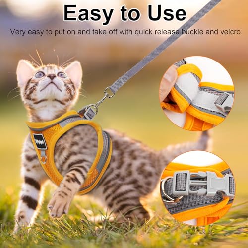 Katzengeschirr mit Leine Ausbruchsicher,Breathable Katzenleine mit Reflektierenden Streifen, Cat Harness, Weichem Innenfutter und Atmungsaktivem Mesh,Orange (XXS)