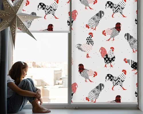 Store Enrouleur sans perçage Tulup Coqs 50x50 cm perméable