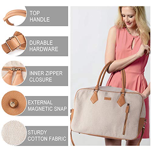 Ladies Women Canvas Travel Weekender Overnight Carry-on Shoulder Duffel Tote Bag in Trolley Sleeve