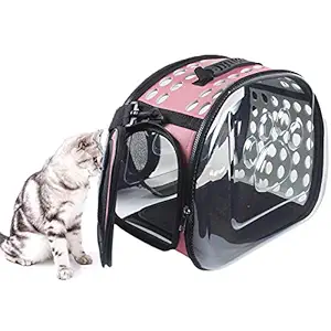 ANTOLE Pet Cat Carrier Bag Space Capsule Transparent Fold Carry Bags for Small Medium Cats Dogs Puppies Designed for Travel Outdoor Use,Pink (L)