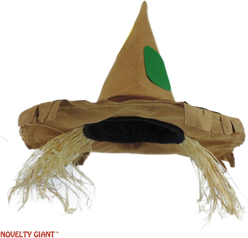Pointed Scarecrow Raggedy Costume Hat w/Raffia Hair