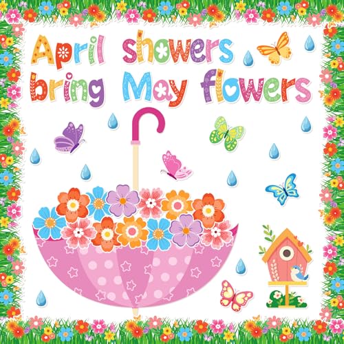 Spring Bulletin Board Decorations April Showers Bring May Flowers Decorations Spring Cut Outs Decorations for School Classroom Office Chalkboard Door Party Decor