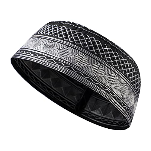 Image of Men Muslim Prayer Kufi Hat Prayer Headwear Cap Islamic Beanie Skull Cap Embroidery Kofia Topi Sun Hat