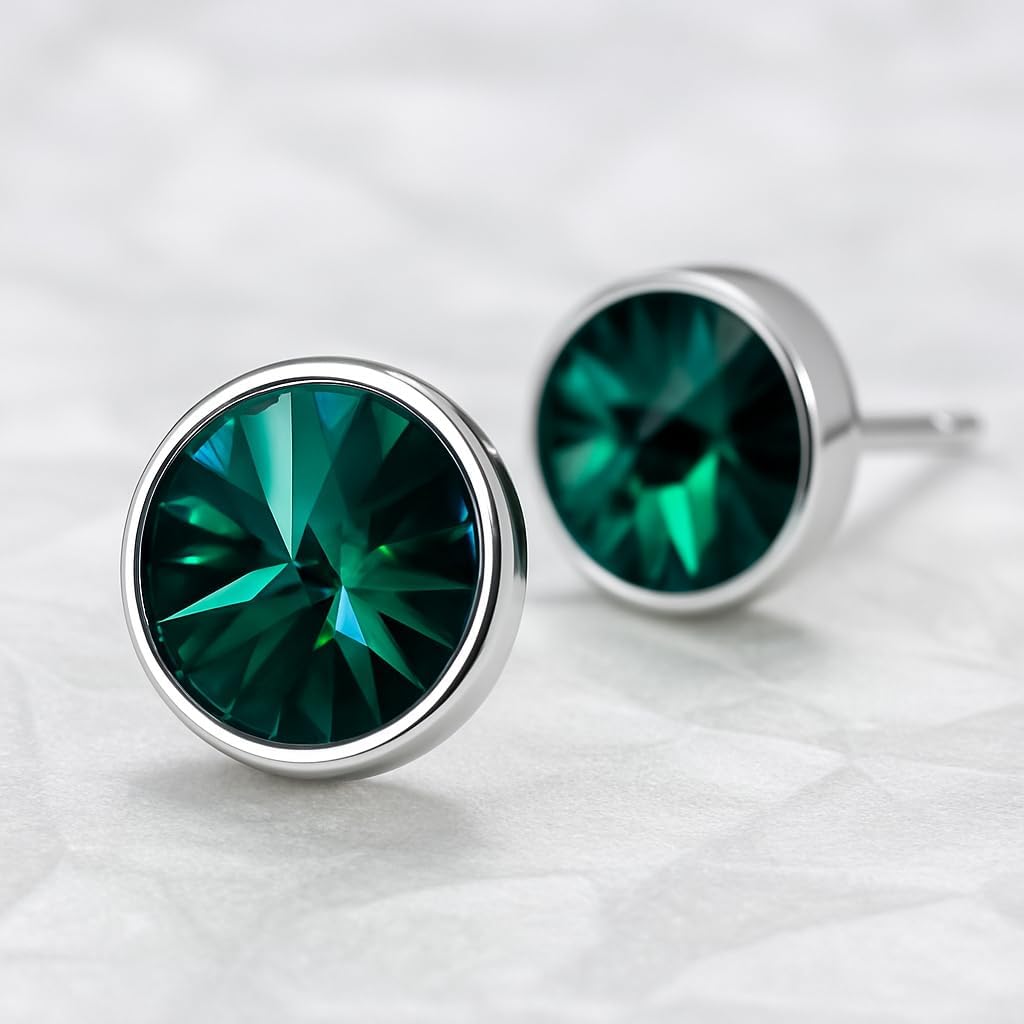 Round Austrian Crystal Stud Earrings for Women Fashion 925 Sterling Silver Hypoallergenic Jewelry - Image 4