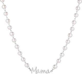 Dainty Gold Pearl Mama Necklace for Women White Simulated Shell Pearl Mom Necklace, Beaded Mom Necklace for New Mama, Mother's Birthday Gift