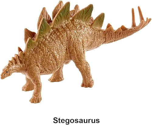 Miniatura 5 de Mini figuras coleccionables de dinosaurios inspiradas en el mundo jurásico - Figura de dinosaurio de Stegosaurus  Marrón con platos verdes  Bolsa