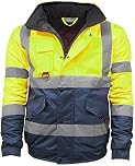 Candid Styles® Hi Vis Viz Bomber Jacket High Visibility Workwear Safety Security Hooded Padded Waterproof Taped Seams Work Wear Coat Top (Yellow Navy, Large)