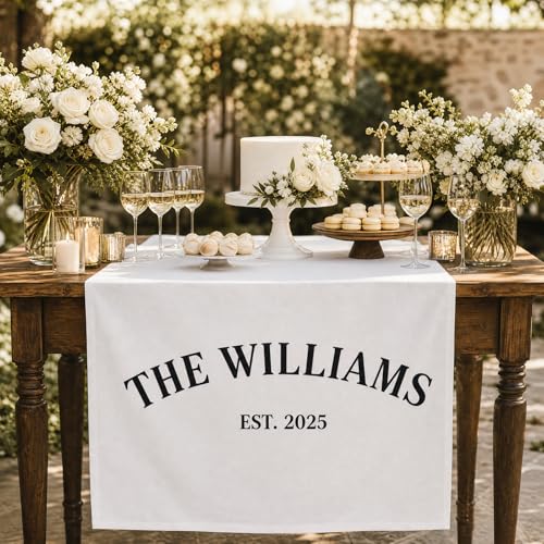 Image of Custom Wedding Table Sign, Personalized Fabric Wedding Banner Sweetheart Table Decor, Linen Wedding Sign for Table, Wedding Welcome Sign, Mr & Mrs Canvas Banner, Wedding Welcome Sign, Customized Table Runner with Name