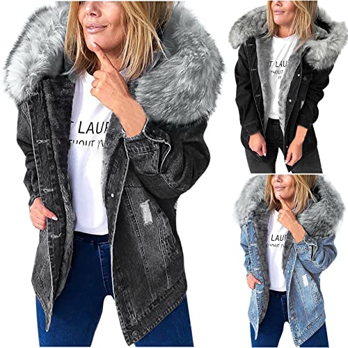 Inesver COATS FOR WOMEN Denim Faux Fur Jacket thumb #3
