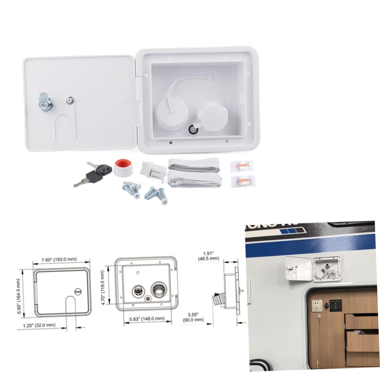 Generic Water Intake Box for Integrated Box for Car Water Inlet Case Water Inlet Case Camping Trailer Accessories White