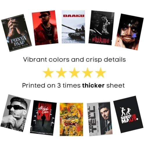 Image of auraposter Paper Desi Hip Hop (Set of 40) | DHH Mini Posters (15 x10 cm) | Mini Posters of Seedhe Maut, Krsna, Raftaar, Chaar Diwari songs for Wall, Bedroom, Living room | DHH Singers Desi Hip Hop