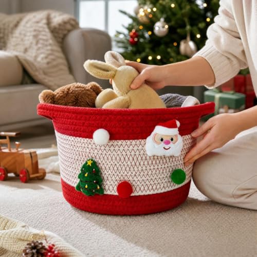 Christmas Tree & Santa Claus Pompoms Decorative Baskets for Organizing - image 6
