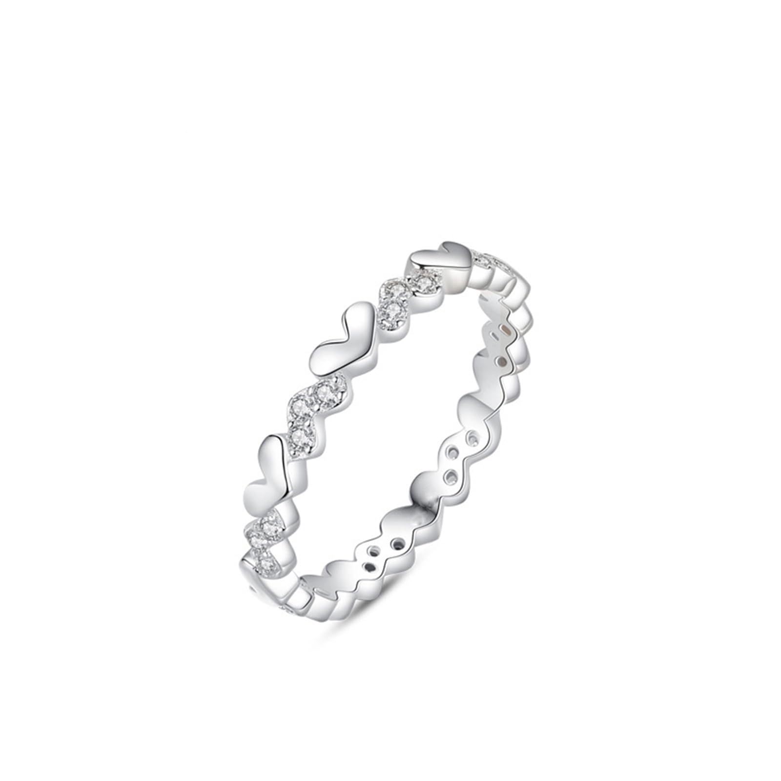 Bague de Fiançailles Femme Or 9/14/18 carats, Anneau Empilable Cœur Alterné Orné de Lab Diamant, Bague Or Blanc Personnalisée