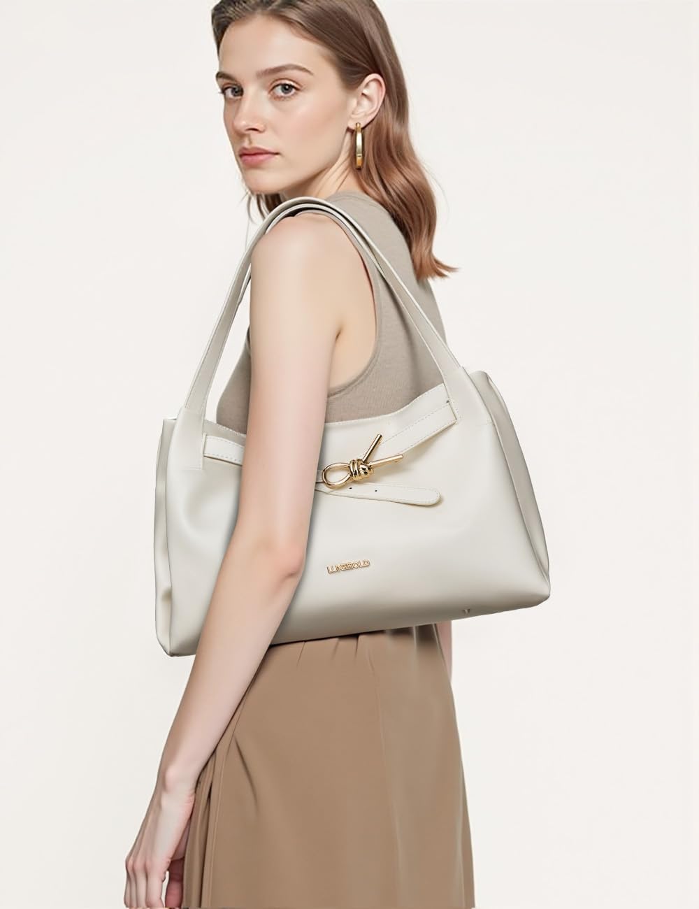 Hobo Bag for Women Soft Shoudler Handbags Slouchy Purses with Belted Detailing - Image 2