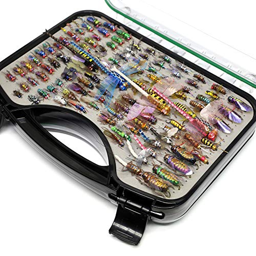 Trout Fly Fishing Flies Collection Dry Wet Nymph Fly Assortment With Fly Box Flyfishing Flys Lures 12/16/18/22/36 Kits (Luxe 188 Fly Kit) #TOP1