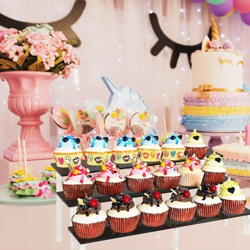 Image of AZEAM 15 3 /4 inch Acrylic Riser Black Display Risers Stand Large Collection Organizer Shelf for Cupcake Food Desserts