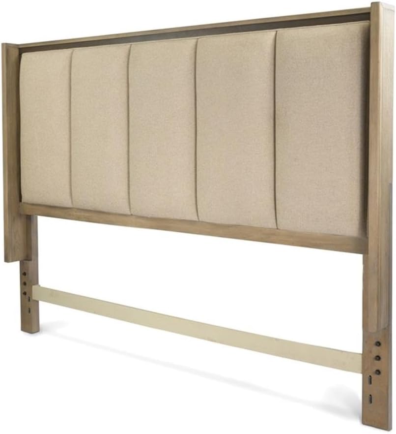 Pemberly Row King Headboard, 80" W x 44" H, White Oak Wood, Earth and Clay Finish, Tan/Light Brown Upholstery, Contemporary Shelter Design, Bed Frame Mount, Durable Bedroom Furniture