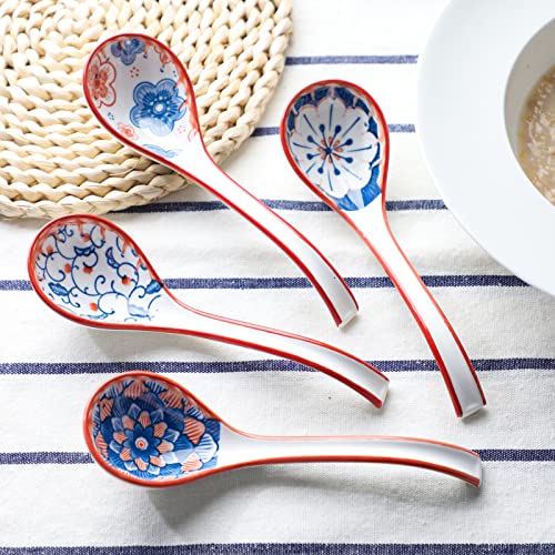 Asian Soup Spoon Set Of 4 Ceramic Ramen Spoons Long Handle Chinese Soup Spoons Porcelain Japanese Soup Spoon For Pho, Miso, Noodles, Dumpling, Wonton (Model 1#) #TOP7