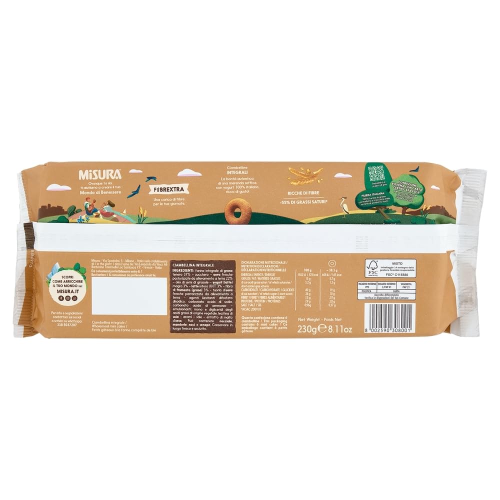 Miusra Ciambelline Integrali Fibraextra Kuchen Vollkornmehl Wholemeal Donuts 20 x 230g + Beni Culinari Kostenloser Schlüsselanhänger