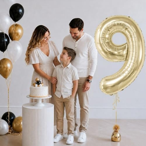 Image of KatchOn, Number 9 Balloon, 40 Inch Champagne Gold Foil Balloon Number 9