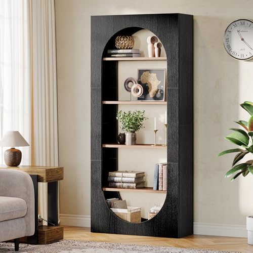 Image of Tribesigns 5-Tier Black Bookshelf, 70.87-Inch Tall Arched Bookcase with Storage, Modern Arch Book Shelf Storage Organizer for Living Room, Home Office