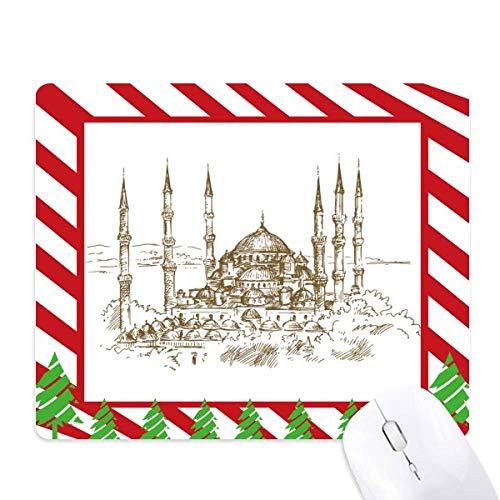 Tapis de souris église historique de croquis paysage de ville illustré pour bureau