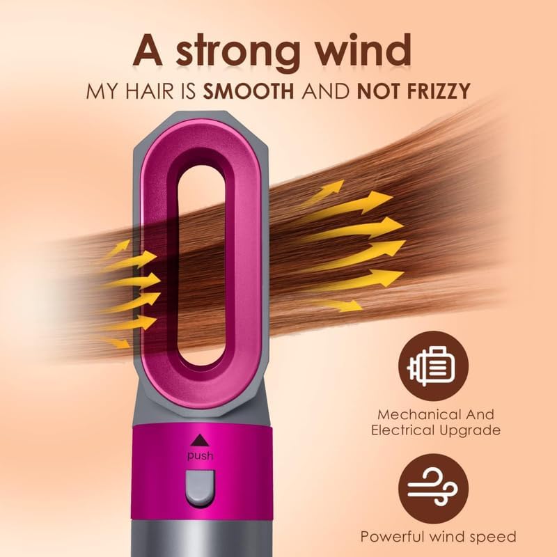 Image of 6 in 1 Hot Air Brush Hair Dryer & Volumizer, Multifunctional Hair Styler Tool for Women | Detachable Blow Dryer Brush, Hair Straightener, Curler & Crimper | Auto-Wrap Rotating Comb with Ionic Technology | Salon-Style Fast Drying & Easy Home Styling