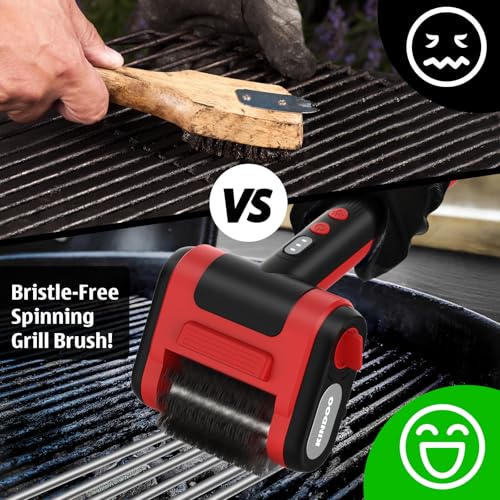 Image of Electric Rechargeable Grill Brush,Grill Cleaner for Outdoor Grill with 800 RPM Motor - Bristle-Free Stainless Steel Grill Cleaner with LED Light for BBQ, Heavy Duty Grill Cleaning Tool (BlackRed)