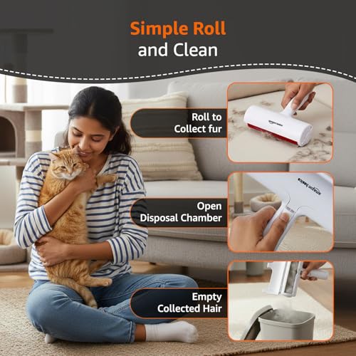 Image of Amazon Basics Reusable Pet Hair Remover Roller for Dogs and Cats | Double-Layer Electrostatic Brush | Portable and Eco-Friendly | Multi-Surface Cleaner for Sofas, Carpets and Clothes