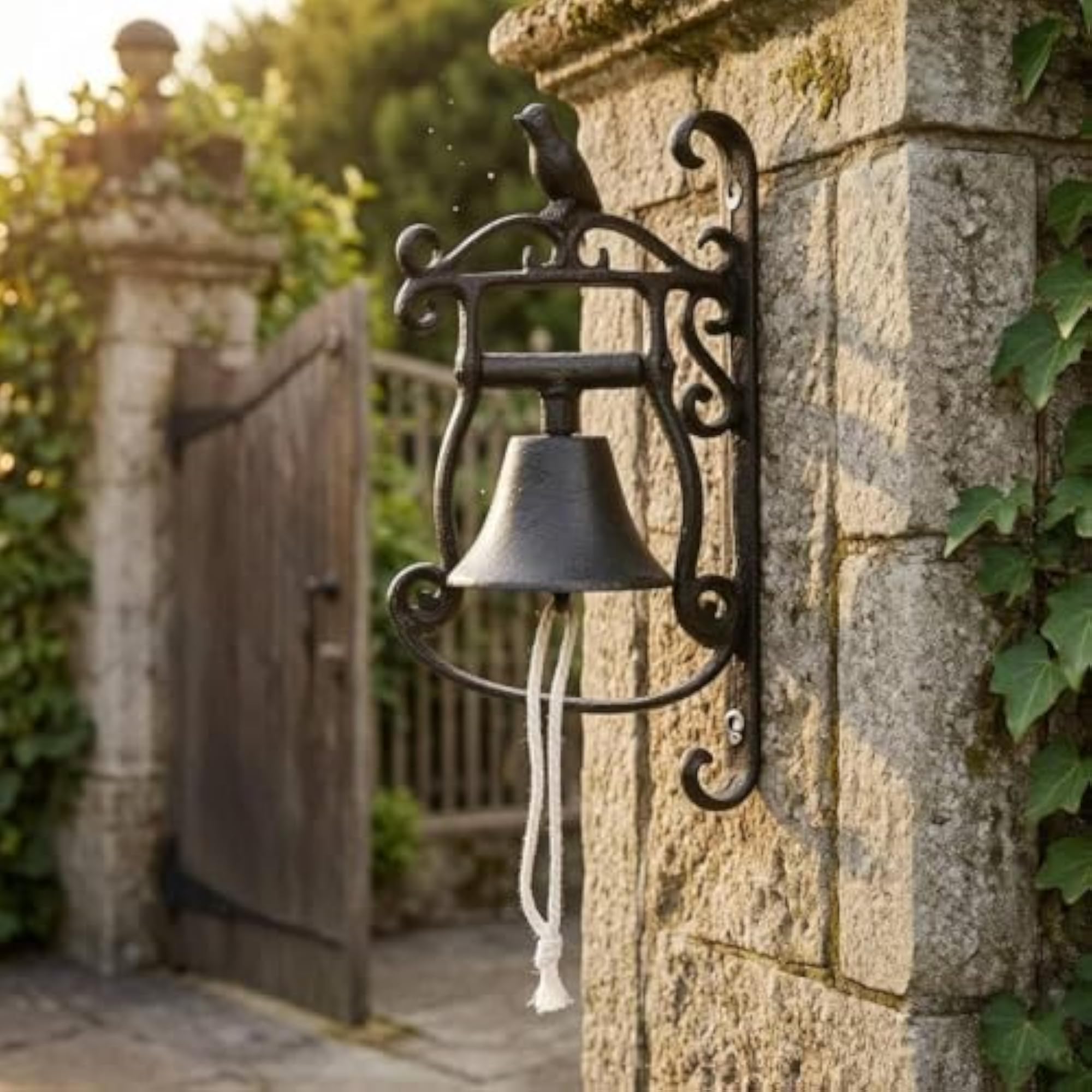 Ornate Rustic Wall Mounted Cast Iron Dinner Bell, Owl Doorbell