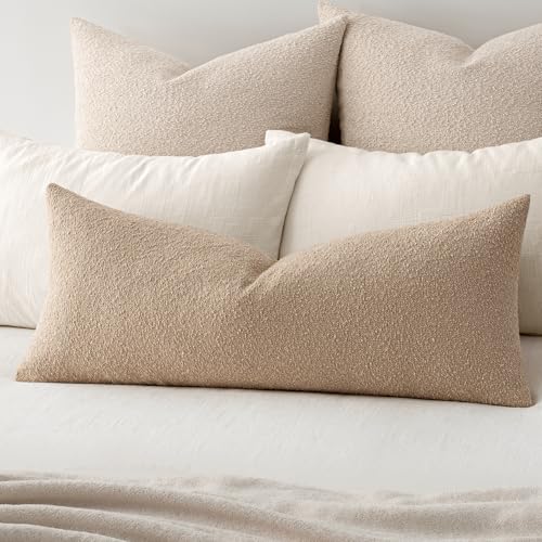 MIULEE Textured Boucle Throw Pillow Cover Khaki Accent Solid Lumbar
