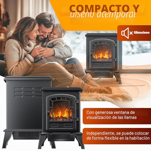 Miniatura 6 de Kesser Estufa Eléctrica Con Ventilador De 2000w Calentador Eléctrico Estufa Led Efecto Llama, Bajo Ruido, Ajustable, Negro