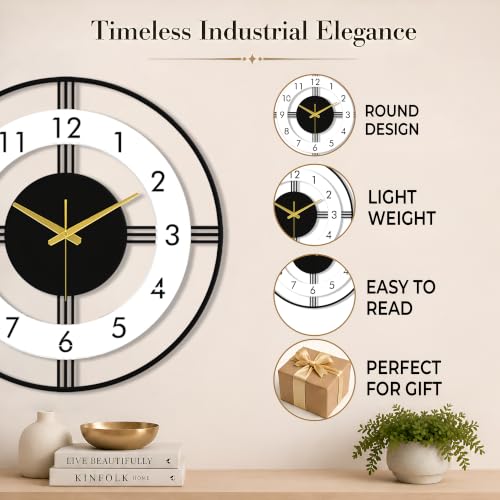 Auromin Designer Silent Wall Clock 40cm Metal - Image 7