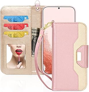 Toplive Flip Case for Samsung Galaxy S22 5G, [Makeup Mirror] PU Leather Wallet Case with Card Holder Kickstand Wrist Strap Flip Cover for Galaxy S22 5G 6.1" Rose Gold
