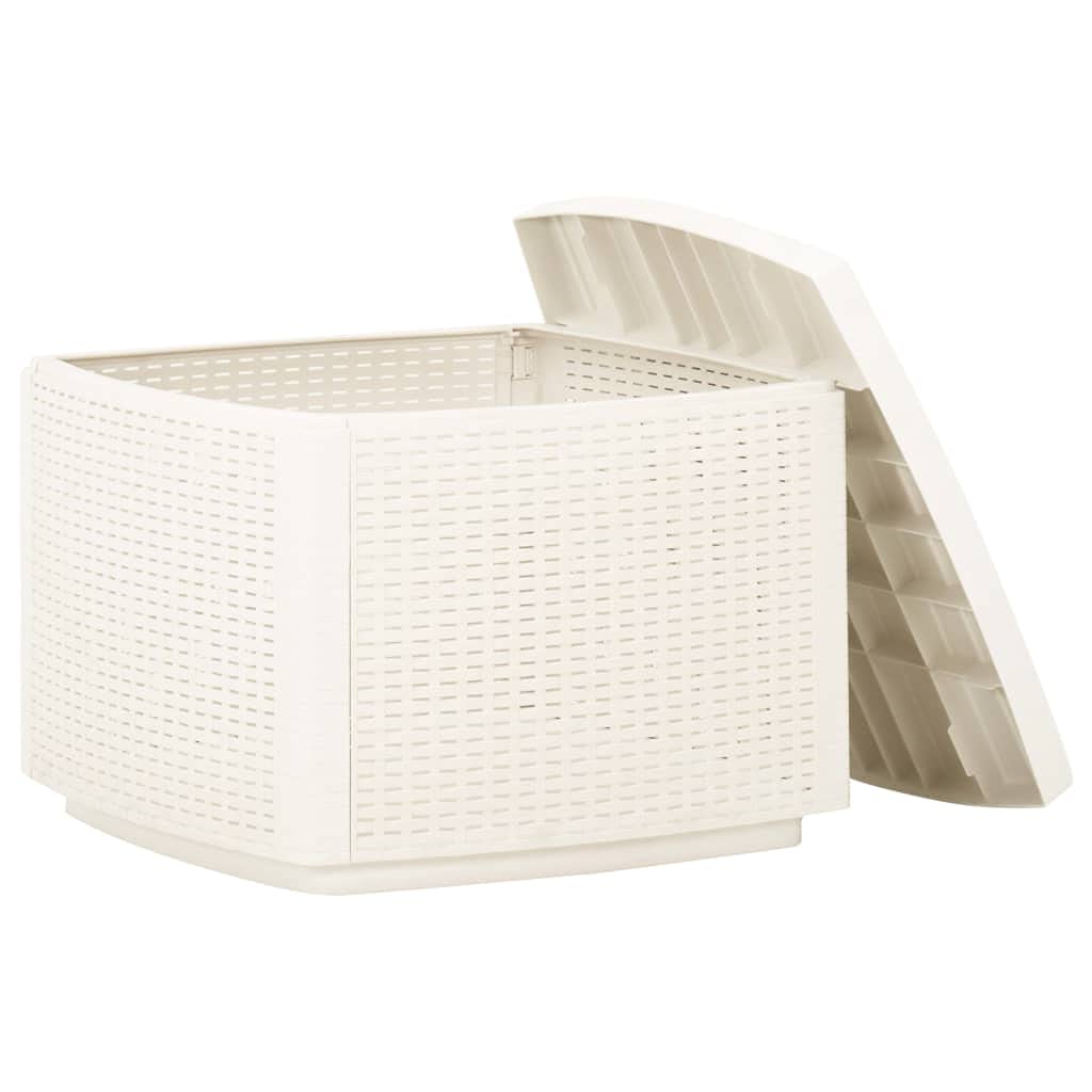 Tavolino da caffè in plastica, bianco, 53 x 53 x 40 cm, per esterni, con effetto rattan, facile da pulire, per cibi e bevande