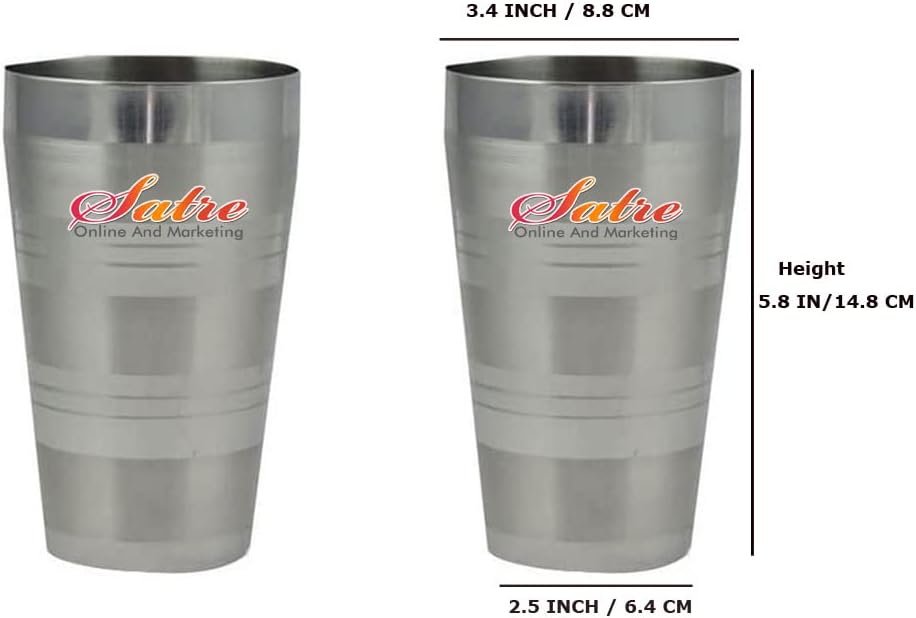 Satre Online and Marketing Stainless Steel Tumbler Set of 2,Chilling Beer Glasses,Lassi Glasses,Stainless Steel Unbreakable Drinking Glasses Set-Silver (2 Pc)