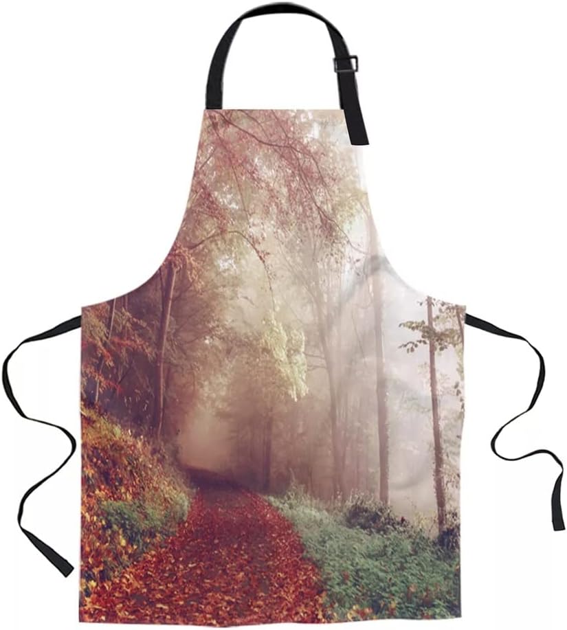 Red Fallen Leaves Kitchen Nail Shop Apron for Women Men Kids Aprons Dinner Party Cooking Baking Accessories