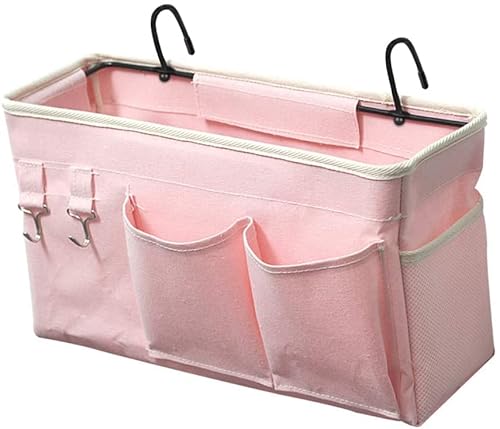 Loghot Bedside Caddy Bedside Storage Bag Hanging Organizer for Bunk and Hospital Beds,Dorm Rooms Bed Rails,Can be Placed Glasses,Books,Mobile Phones,Keys (Light Pink)